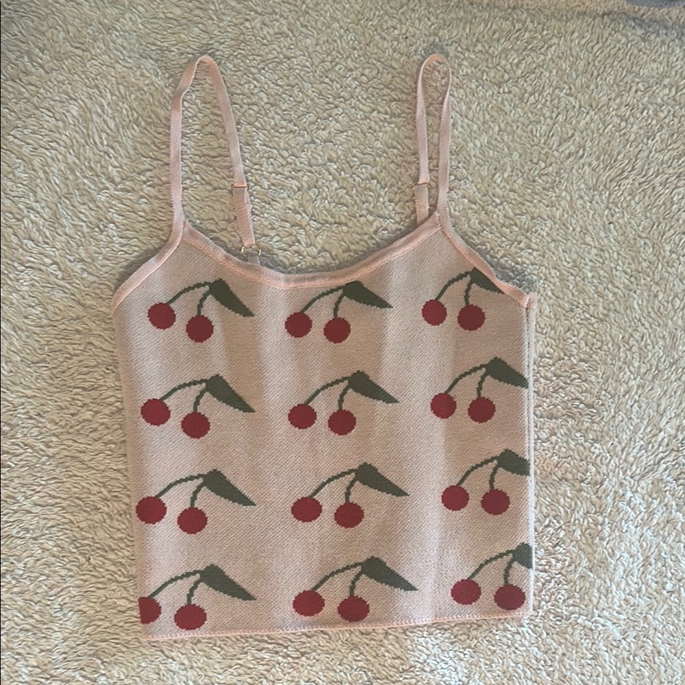 Cherry print knit crop top